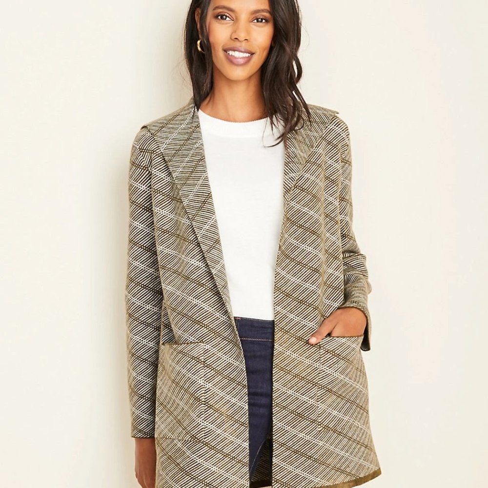Ann Taylor NWT Plaid Jacquard Coatigan